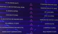 This handout picture released by the UEFA shows the final result of the Champions League round of 16 draw at the UEFA headquarters in Nyon, on December 13, 2021. - The first legs are scheduled for 15/16/22/23 February, with the second legs on 8/9/15/16 March. (Photo by Richard JUILLIART / various sources / AFP) / RESTRICTED TO EDITORIAL USE - MANDATORY CREDIT "AFP PHOTO / UEFA / Richard Juilliart" - NO MARKETING - NO ADVERTISING CAMPAIGNS - DISTRIBUTED AS A SERVICE TO CLIENTS