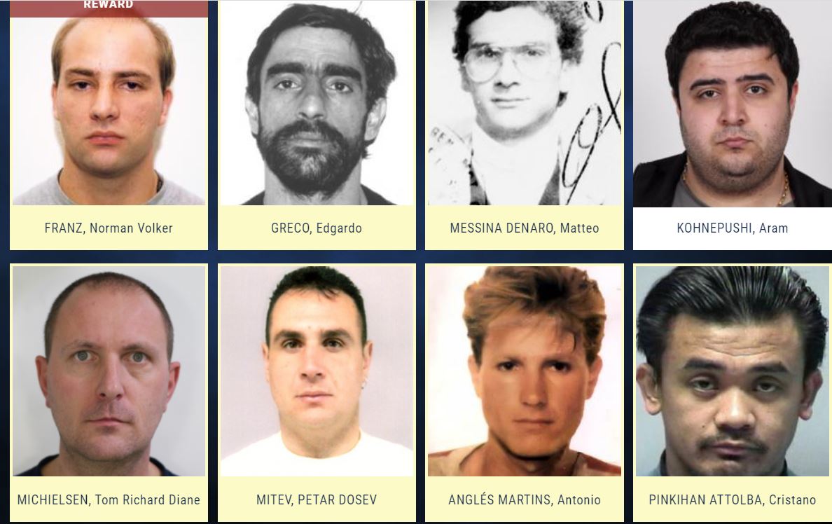 Algunos de los criminales más buscados en Europa. (Foto Prensa Libre: Tomada del sitio EU Most Wanted)