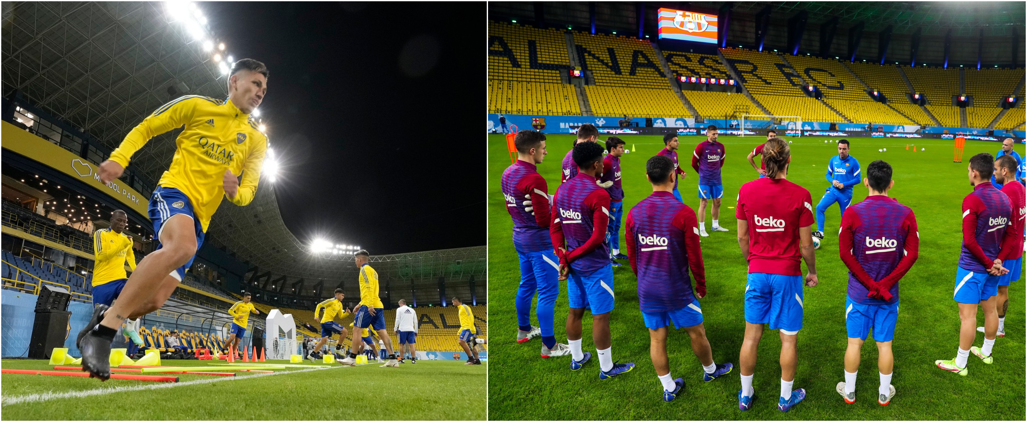 Boca Juniors y Barcelona ya hicieron su primera práctica en Arabia Saudita antes de enfrentarse por la Copa Maradona. Foto redes sociales