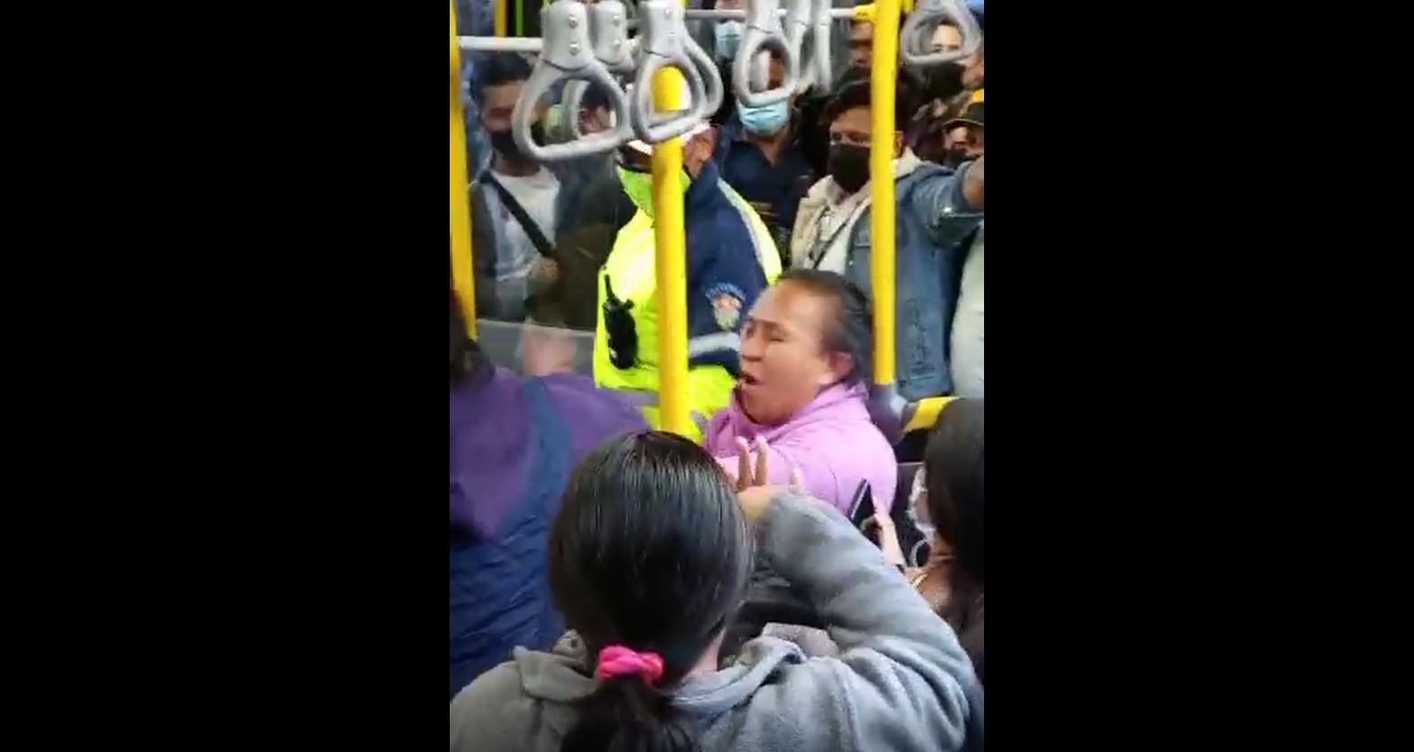 Una mujer entró en cólera en un bus del Transmetro y provocó un escándalo que amerito la intervención de la Policía Municipal de Tránsito. (Foto Prensa Libre: Captura de video)