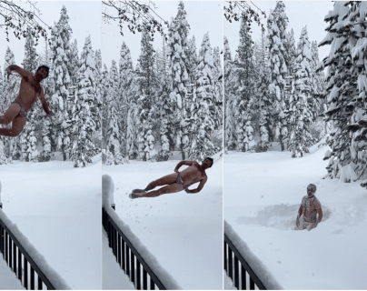 El video que muestra cómo un hombre desafió el frío y se lanzó a la nieve en traje de baño