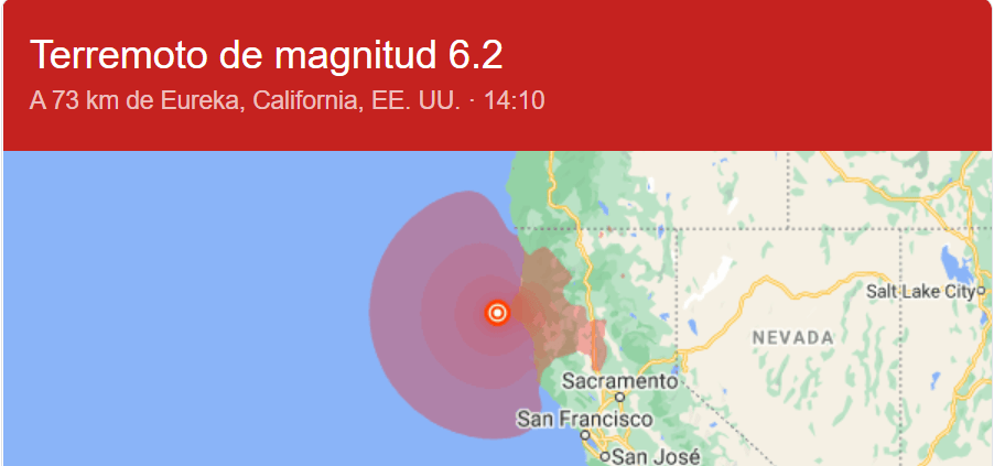 Un sismo de magnitud 6,2 sacude la costa del norte de California