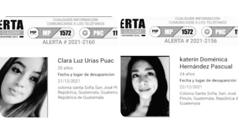 Katjerine Hernández y Clara Luz Puac fueron encontradas sin vida en una área rocosa de Amatitlán. (Foto Prensa Libre: Captura Alertas Isabel-Claudina)