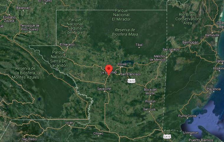 La aldea Los Josefinos se ubicaba en el municipio de la Libertad, Petén. (Foto Prensa Libre: Google Maps)