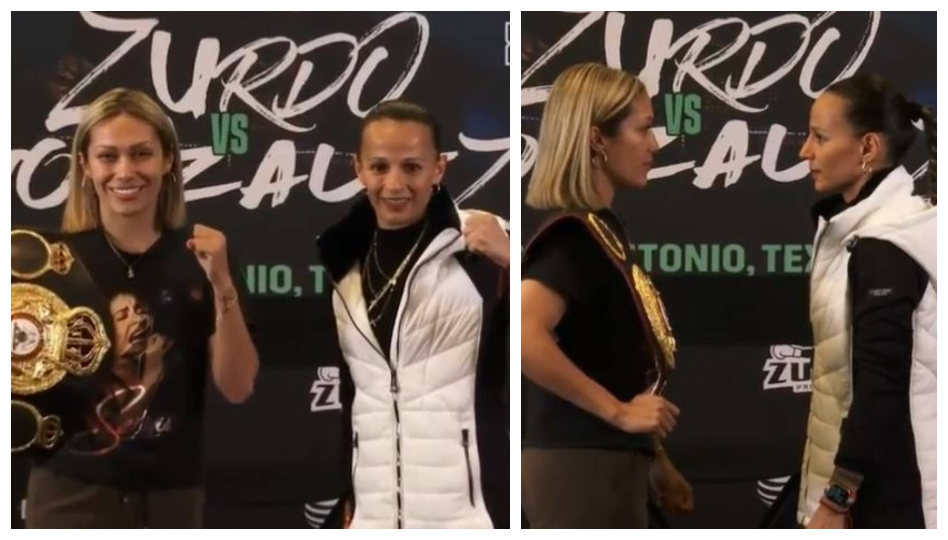 María Micheo junto a Seniesa Estrada durante la presentación oficial de la pelea. (Foto Cortesía).