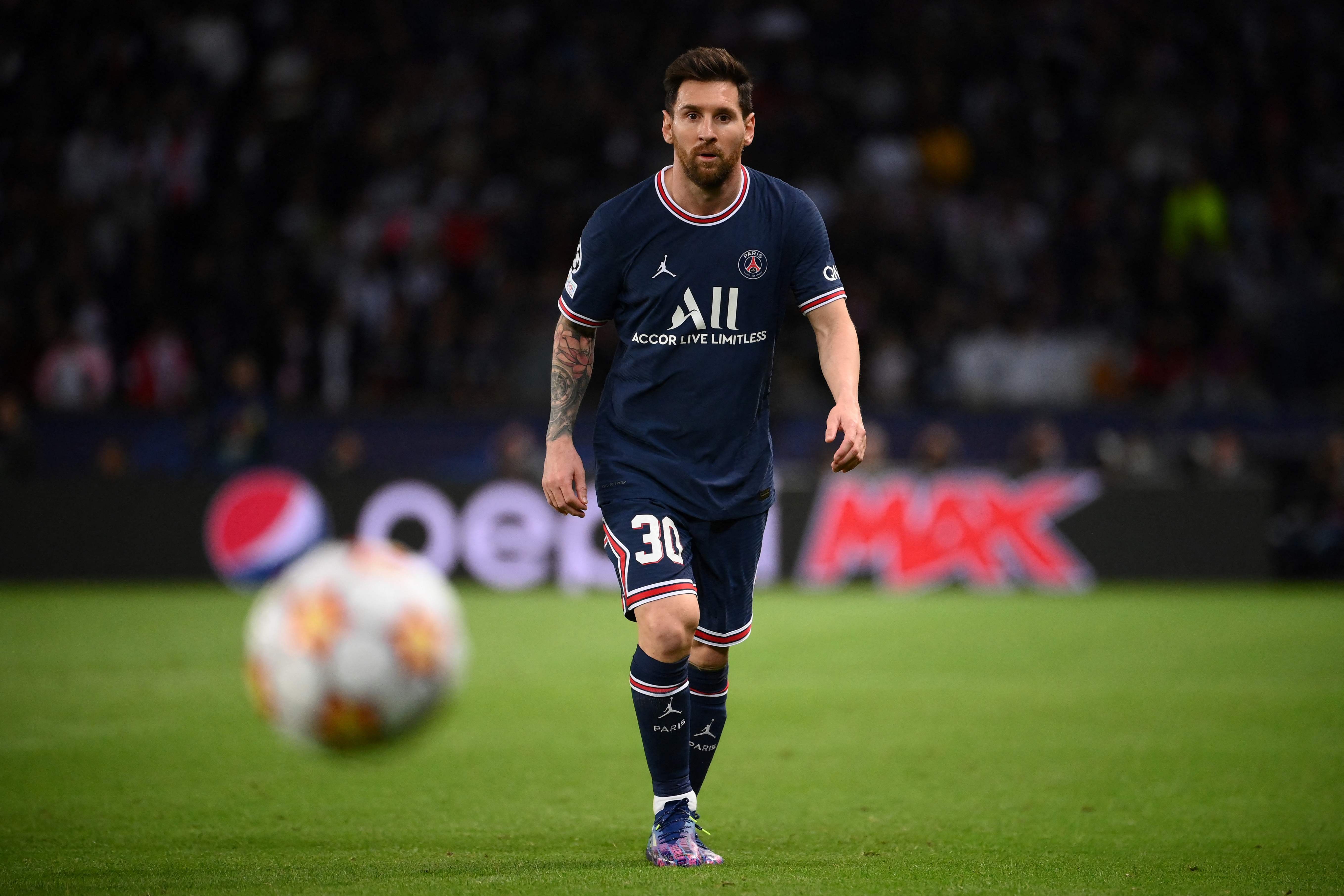 El delantero del Paris Saint-Germain Lionel Messi en el partido de Champions League contra el Manchester City. (Foto Prensa Libre: AFP)