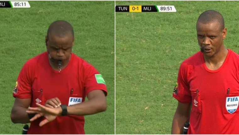 Un gran escándalo se desató en la jornada de este miércoles 12 de enero de la Copa Africana de Naciones cuando el árbitro Janny Sikazwe dio por terminado el encuentro entre las selecciones de Túnez y Mali dos veces antes del tiempo reglamentario. Foto captura de pantalla.