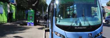Buses eléctricos que la comuna implementará en el servicio del Transmetro en la capital. (Foto Prensa Libre: Byron García)