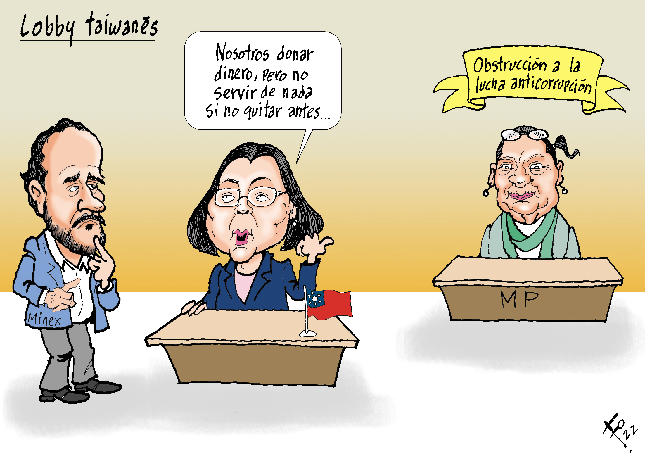 Personajes: Pedro Brolo, Tsai Ing-wen y Consuelo Porras.