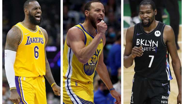 LeBron James, Stephen Curry y Kevin Durant lideran la votación para el Juego de Estrellas de la NBA. (Foto Redes).