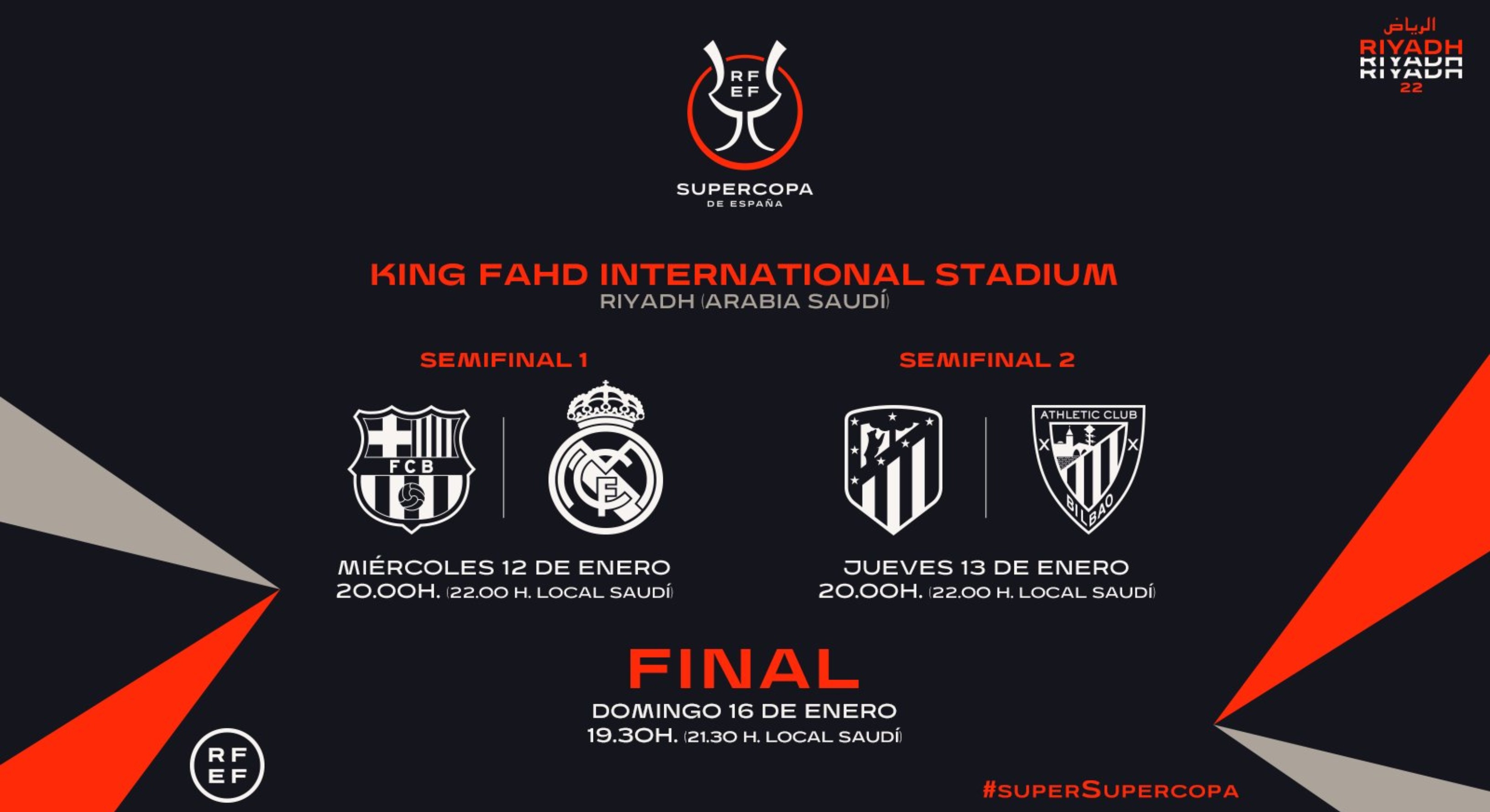 La Supercopa de España la disputarán el miércoles 12 y jueves 13 de enero en Arabia Saudita. Foto Twitter.