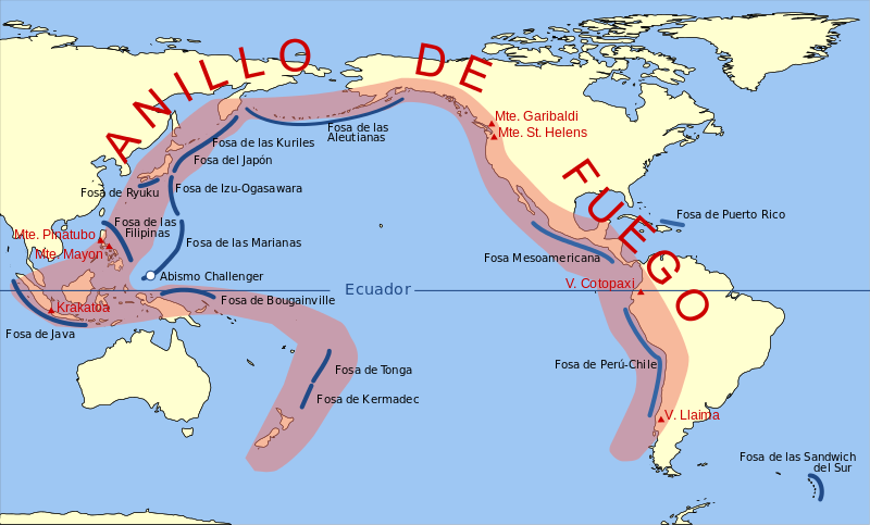 El cinturón de Fuego del Pacífico o anillo de Fuego del Pacífico es la zona con mayor actividad sísmica y volcánica del mundo. (Foto Prensa Libre: Wikipedia)
