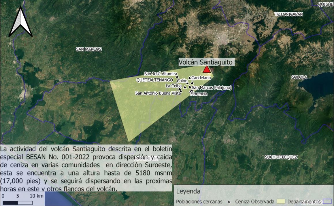 Volcán Santiaguito entra en actividad y lanza ceniza a comunidades cercanas