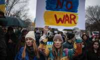 Protestas en Washington, EE. UU., por la invasión a Ucrania. (Foto Prensa Libre: AFP)