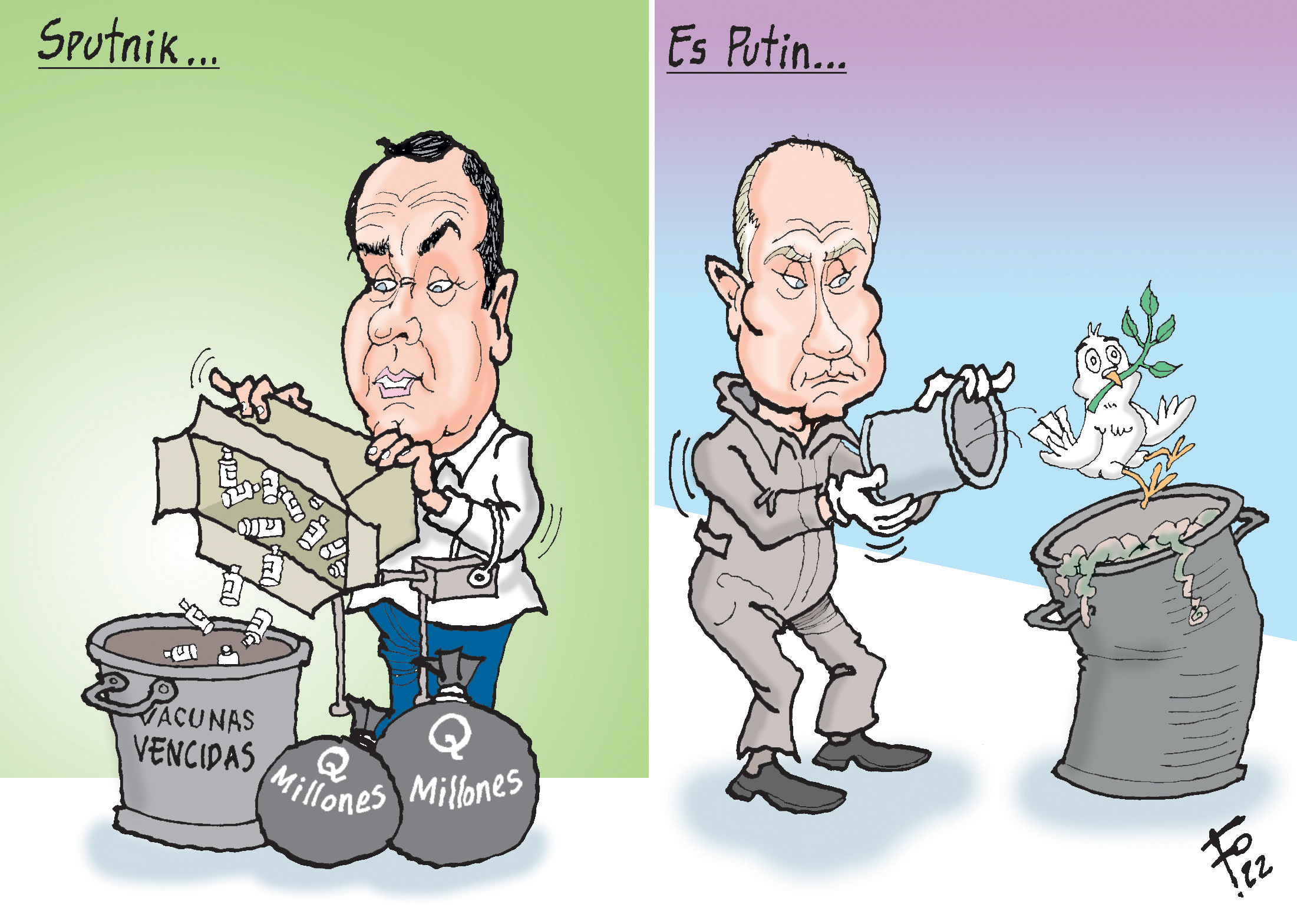Personajes: Alejandro Giammattei y Vladimir Putin.