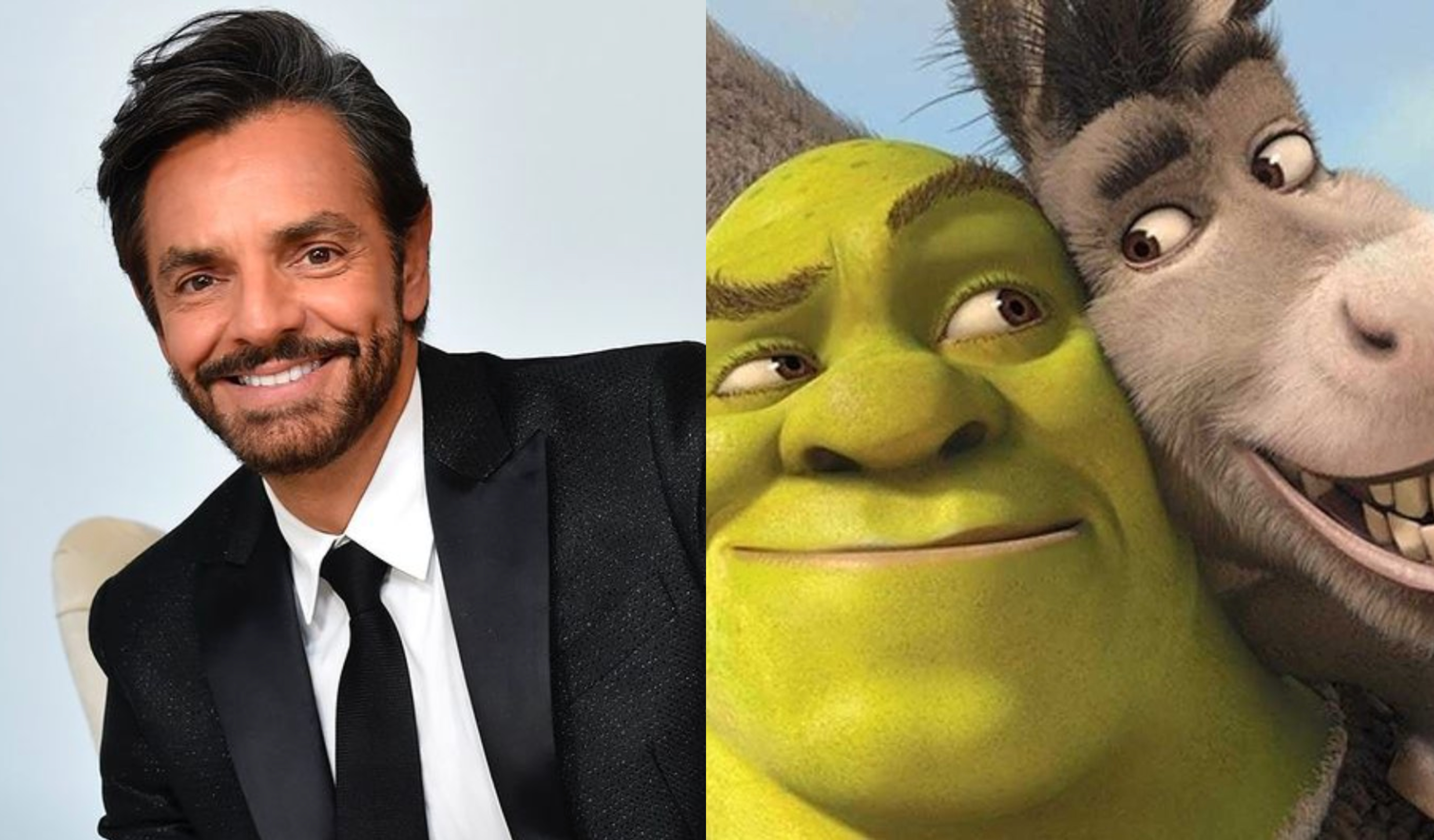 Eugenio Derbez fue el encargado de doblar la voz de Burro en las películas de Shrek. (Foto Prensa Libre: @ederbez/Instagram y Dreamworks)