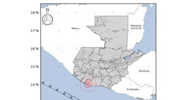 Mapa muestra el epicentro del temblor registrado en Guatemala este miércoles 23 de febrero. (Foto Prensa Libre: Insivumeh) 