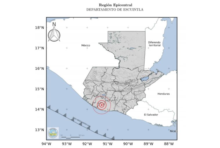 Temblor de 4.2 grados que se registró este viernes 25 de febrero de 2022 en Escuintla. (Foto Prensa Libre: Insivumeh)