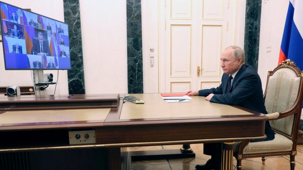 Putin encabezó la reunión del Consejo de Seguridad nacional por videoconferencia.