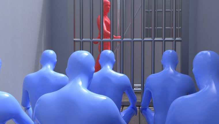 Representación en 3D, proporcionada por el grupo Korea Future, que muestra cómo presuntamente varios reclusos fueron confinados a una celda en una de las prisiones de Corea del Norte.