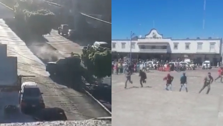 Los videos muestran el momento en que se da un ataque armado enfrente del parque de este poblado mexicano. (Foto Prensa Libre: @journalero/Twitter)