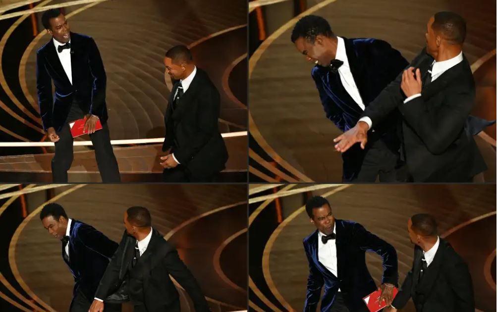 Secuencia del altercado entre Smith y Rock en plena celebración de los Oscar. (Foto Prensa Libre: EFE)