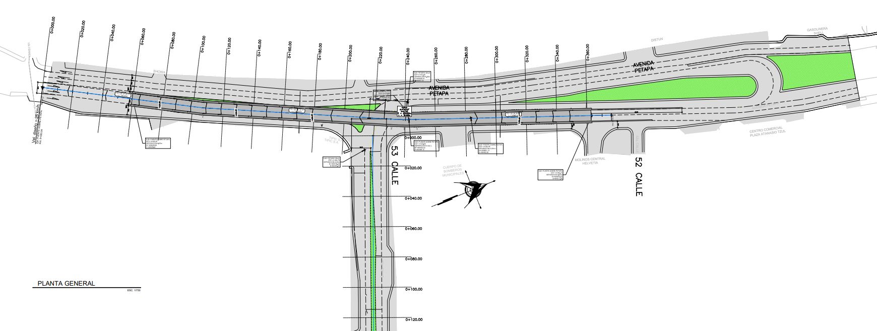 Plano paso a desnivel que se construirá en la avenida Petapa y 53 calle de la zona 12 de la capital. (Foto Prensa Libre: Guatecompras)
