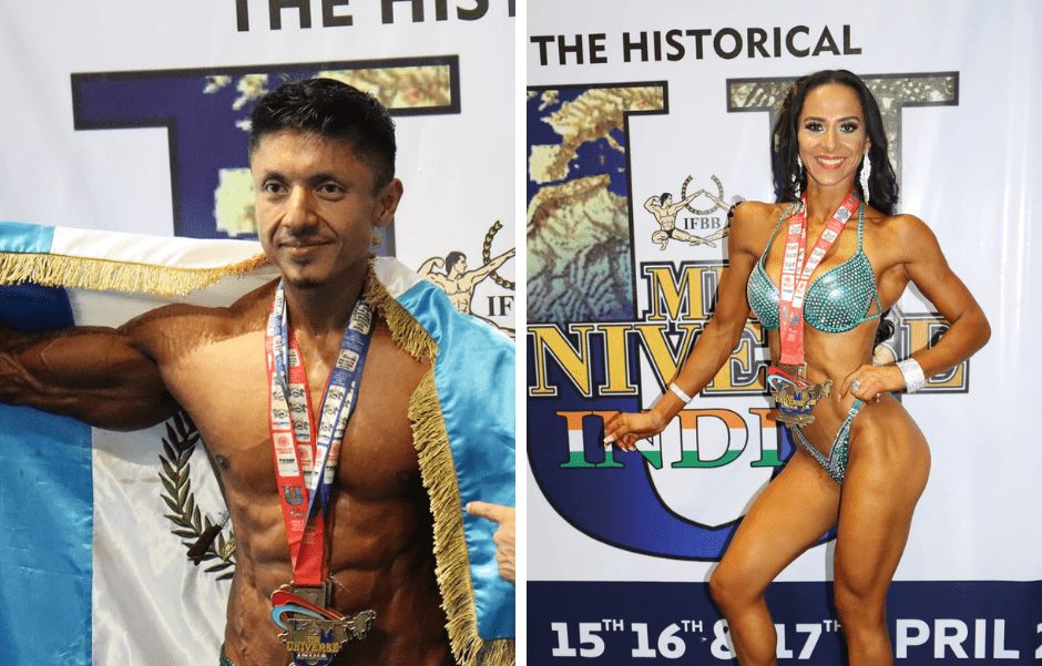 Jorge Galeano y Elizabeth Pineda  logran histórica participación en el Campeonato Míster Universo India 2022. Foto Prensa Libre (IFBB Guatemala)