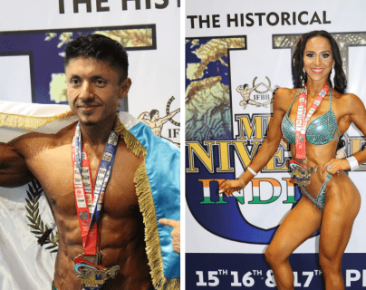 Jorge Galeano y Elizabeth Pineda  logran histórica participación en el Campeonato Míster Universo India 2022. Foto Prensa Libre (IFBB Guatemala)