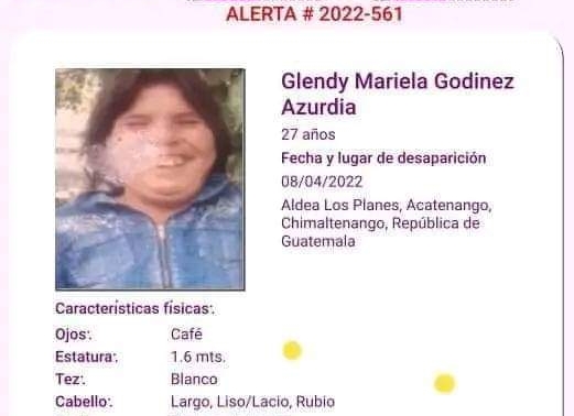 El 8 de abril la mujer fue reportada desaparecida, y este sábado fue localizada sin vida. (Foto Prensa Libre: Alerta Isabel-Claudina)