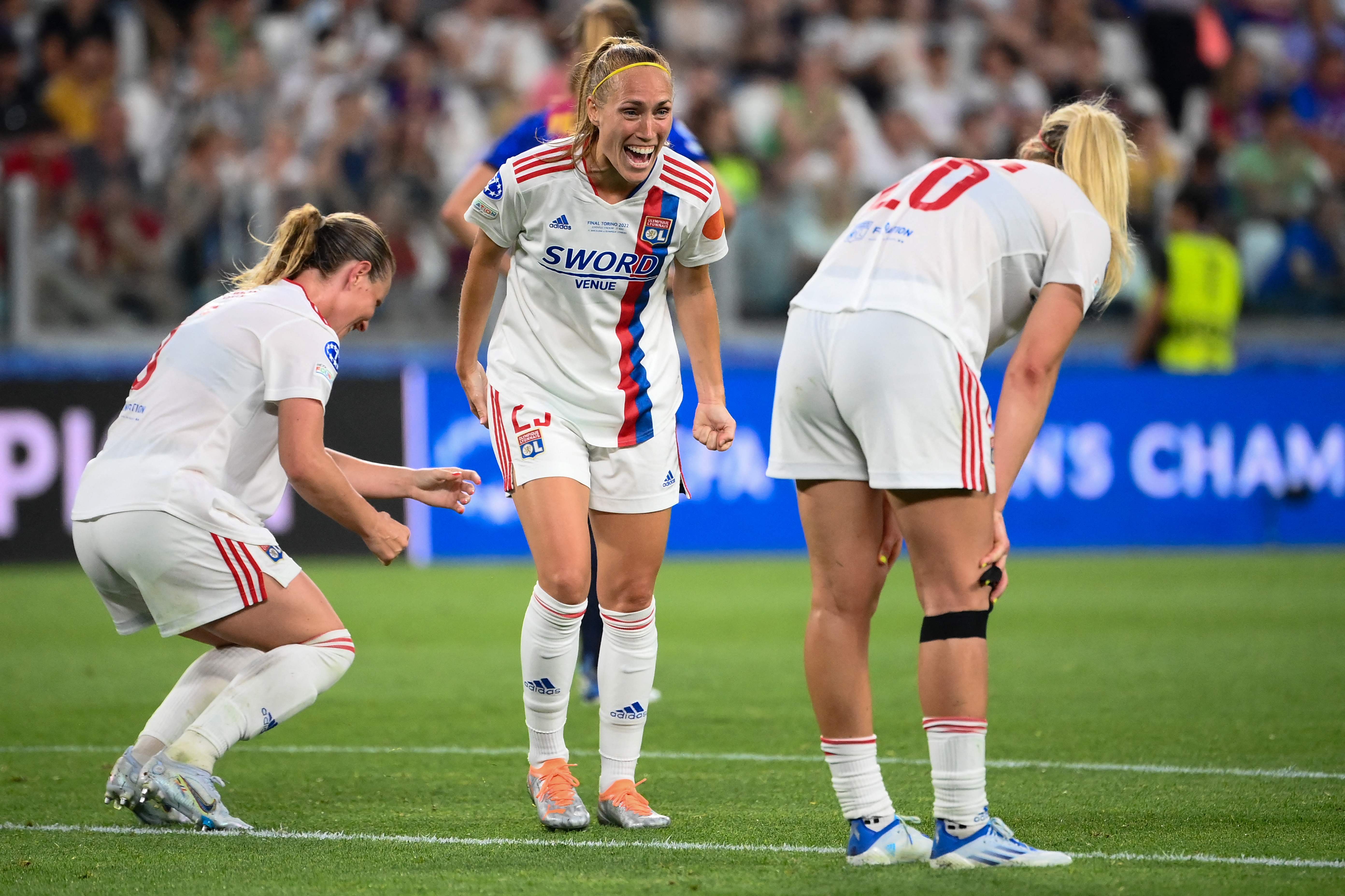 Las jugadoras del equipo francés conquistaron la Champions League femenina sobre el campeón defensor. Foto Prensa Libre (AFP)