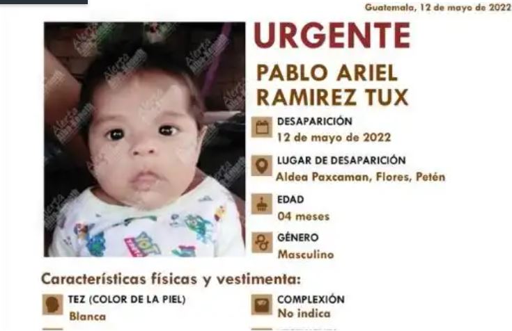 El bebé desapareció en la aldea Paxcaman, Flores, Petén. (Foto Prensa Libre: Alerta Alba-Keneth)