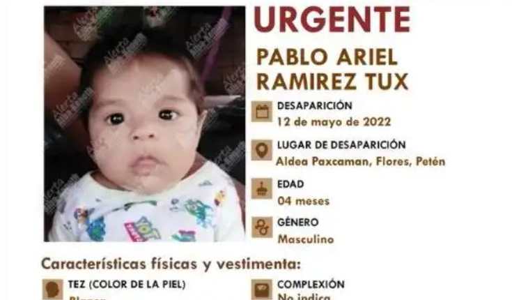 El bebé desapareció en la aldea Paxcaman, Flores, Petén. (Foto Prensa Libre: Alerta Alba-Keneth)