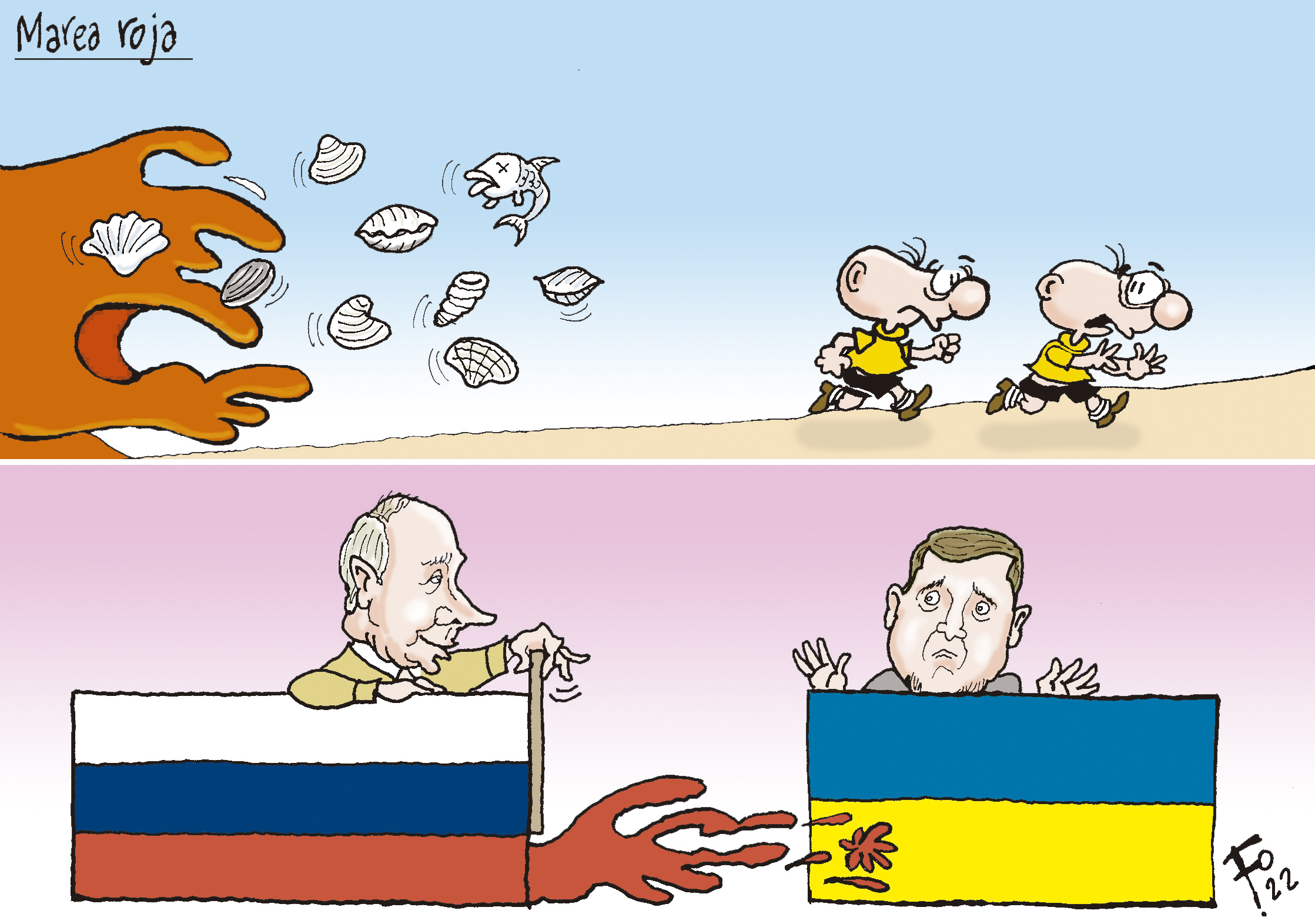 Personajes: Vladimir Putin y Volodymyr Zelensky.