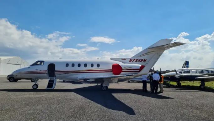 El jet de matrícula N799 RM fue decomisado el 26 de febrero de 2021 en el Aeropuerto Internacional La Aurora. (Foto Prensa Libre: Antonio Jiménez)
