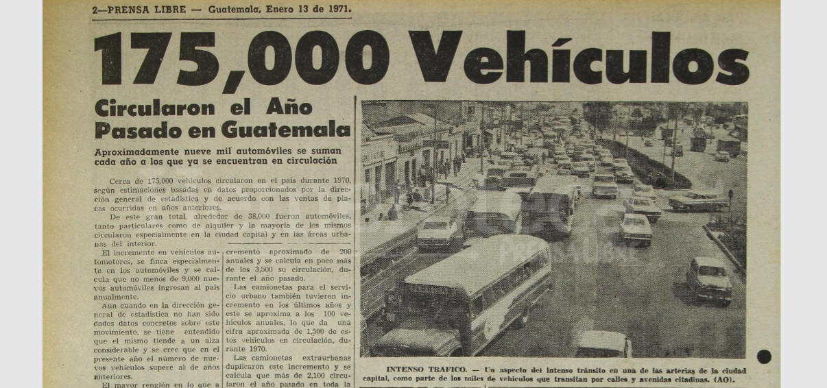 Portada sobre la cantidad de vehículos en Guatemala en 1970