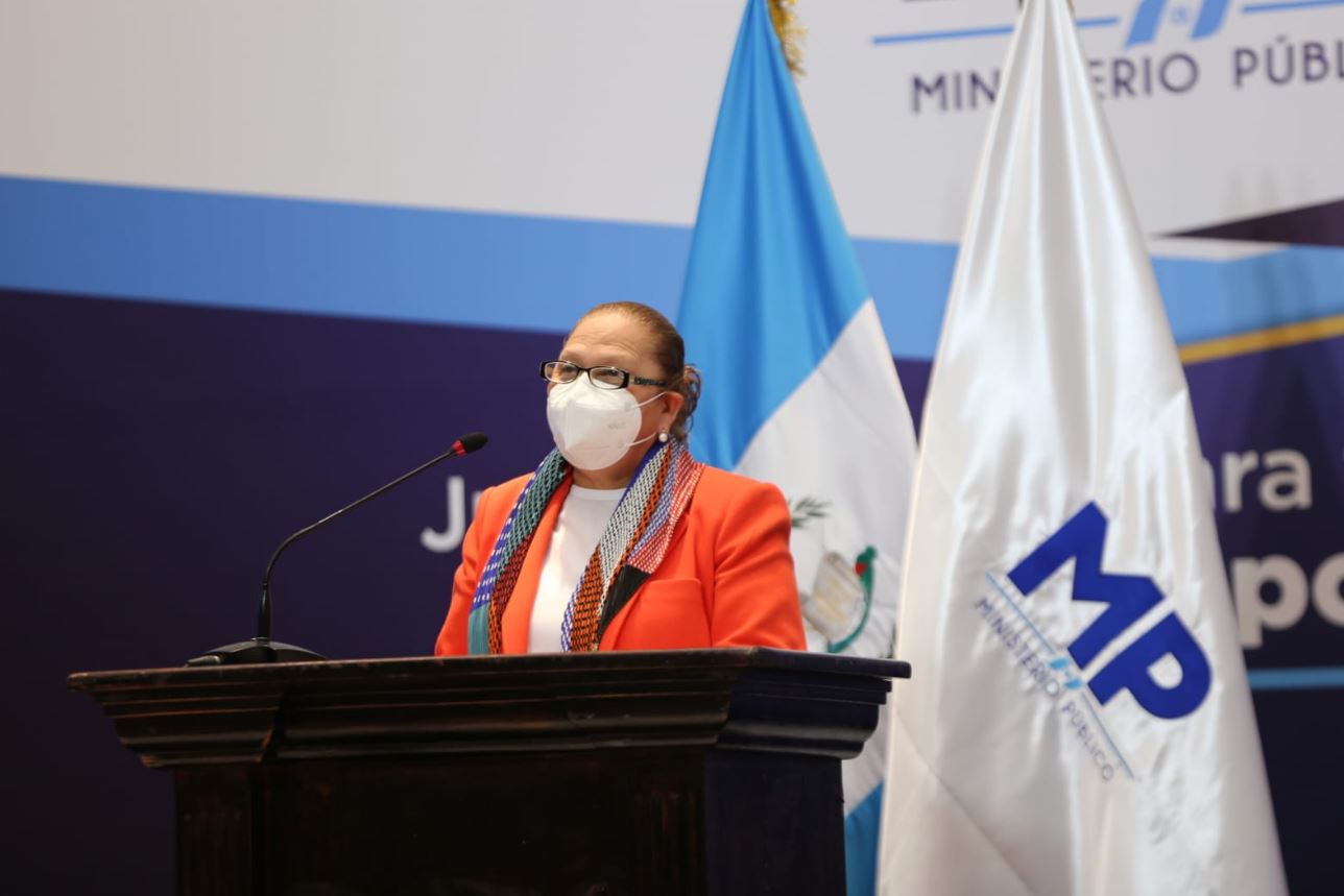 Discurso de toma de posesión de María Consuelo Porras Argueta en su segundo mandato en el MP. (Foto Prensa Libre: MP)