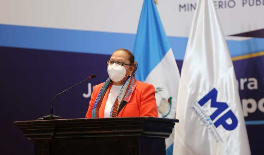 Discurso de toma de posesión de María Consuelo Porras Argueta en su segundo mandato en el MP. (Foto Prensa Libre: MP)
