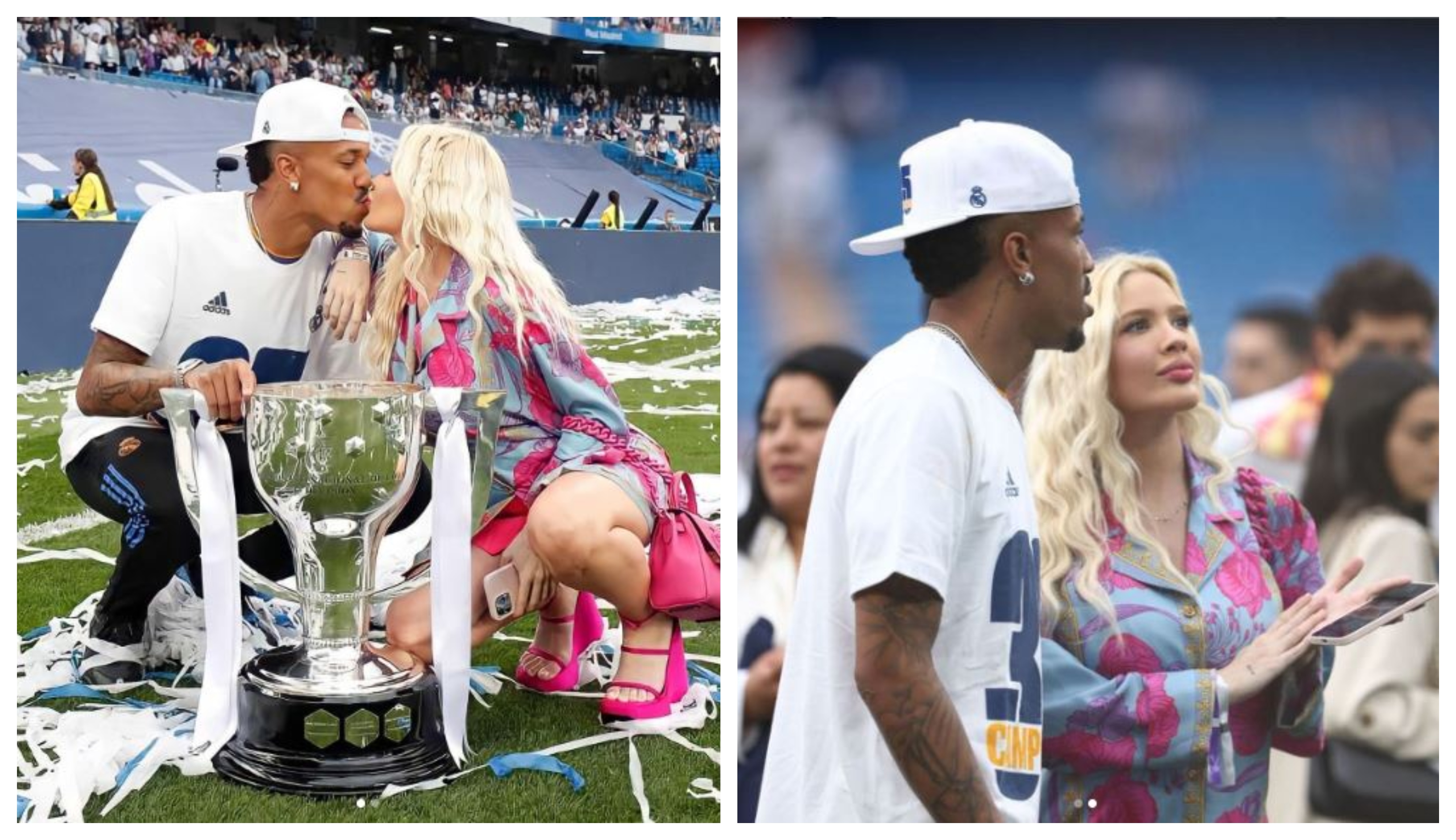 Karolina Lima junto a Éder Militao, durante el festejo merengue. (Foto Prensa Libre: Instagram @karolinel)