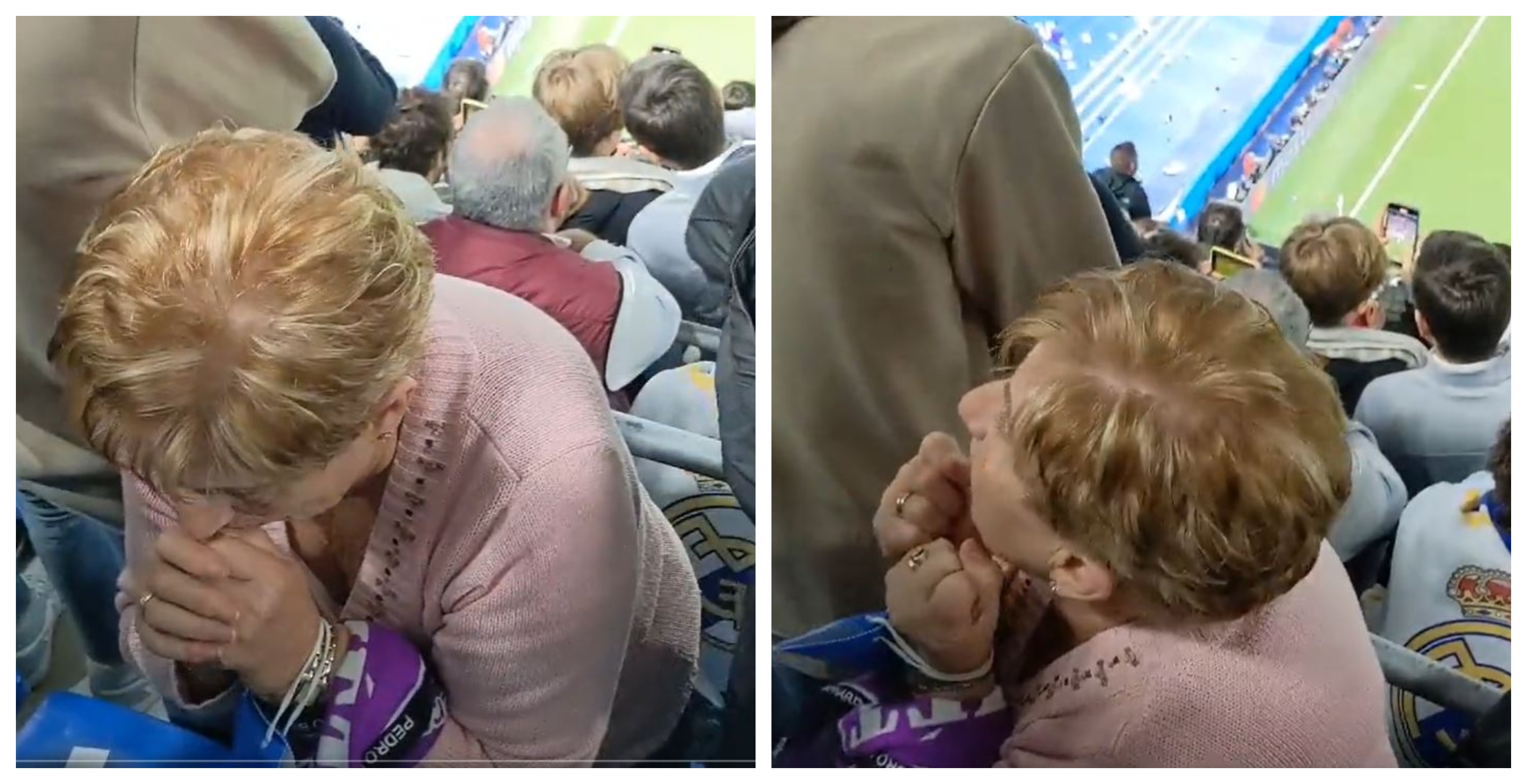 Una aficionada fue captada en el Santiago Bernabéu, durante el penalti de Benzema. (Foto Prensa Libre: Captura video)