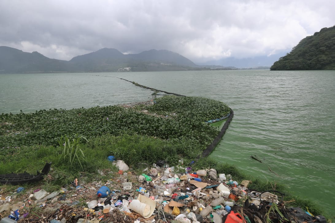Toneladas de basura llegan al Lago de Amatitlán, cuyas aguas están altamente contaminadas con sustancias tóxicas, según expertos. (Foto Prensa Libre: Élmer Vargas)