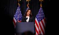 US Vice President Kamala Harris delivers remarks during the Blue Palmetto Dinner at the Columbia Metropolitan Convention Center in downtown Columbia, South Carolina, June 10, 2022. - Harris appears as the guest of honor at the South Carolina Democratic Party event just days before voters head to the polls in the states primary. (Photo by Logan Cyrus / AFP)