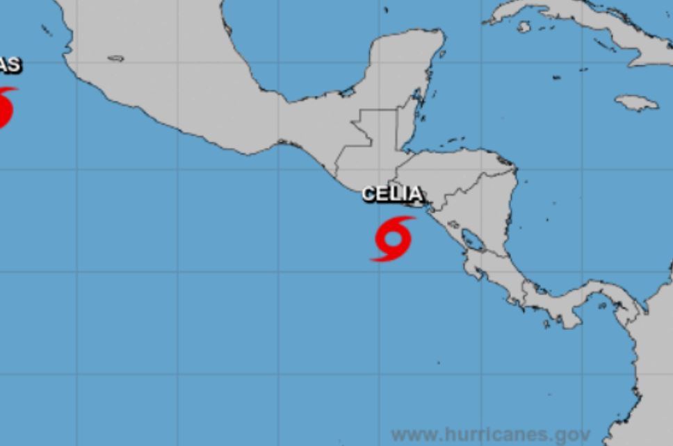 Mapa muestra el desplazamiento de la tormenta tropical Celia. (Foto Prensa Libre: Conred) 