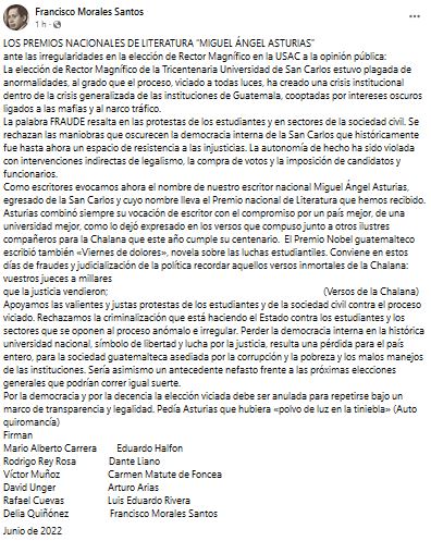 Carta Francisco Morales Santos - Rector Usac