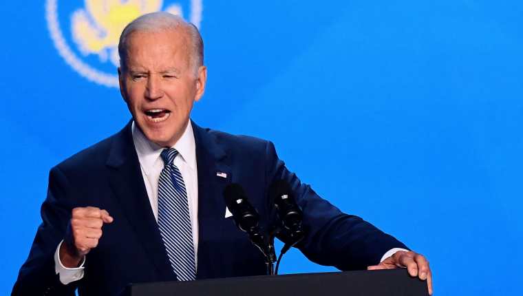 Joe Biden, presidente de EE. UU., durante la inauguración de la novena Cumbre de Las Américas, en Los Ángeles, California. (Foto Prensa Libre: AFP)