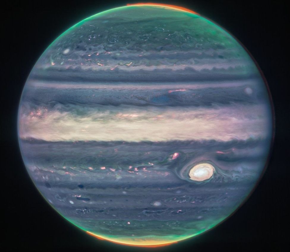 Esta representación individual de Júpiter fue creada a partir de una combinación de varias imágenes tomadas por el telescopio.
NASA/ESA/CSA/JUPITER ERS TEAM/JUDY SCHMIDT
