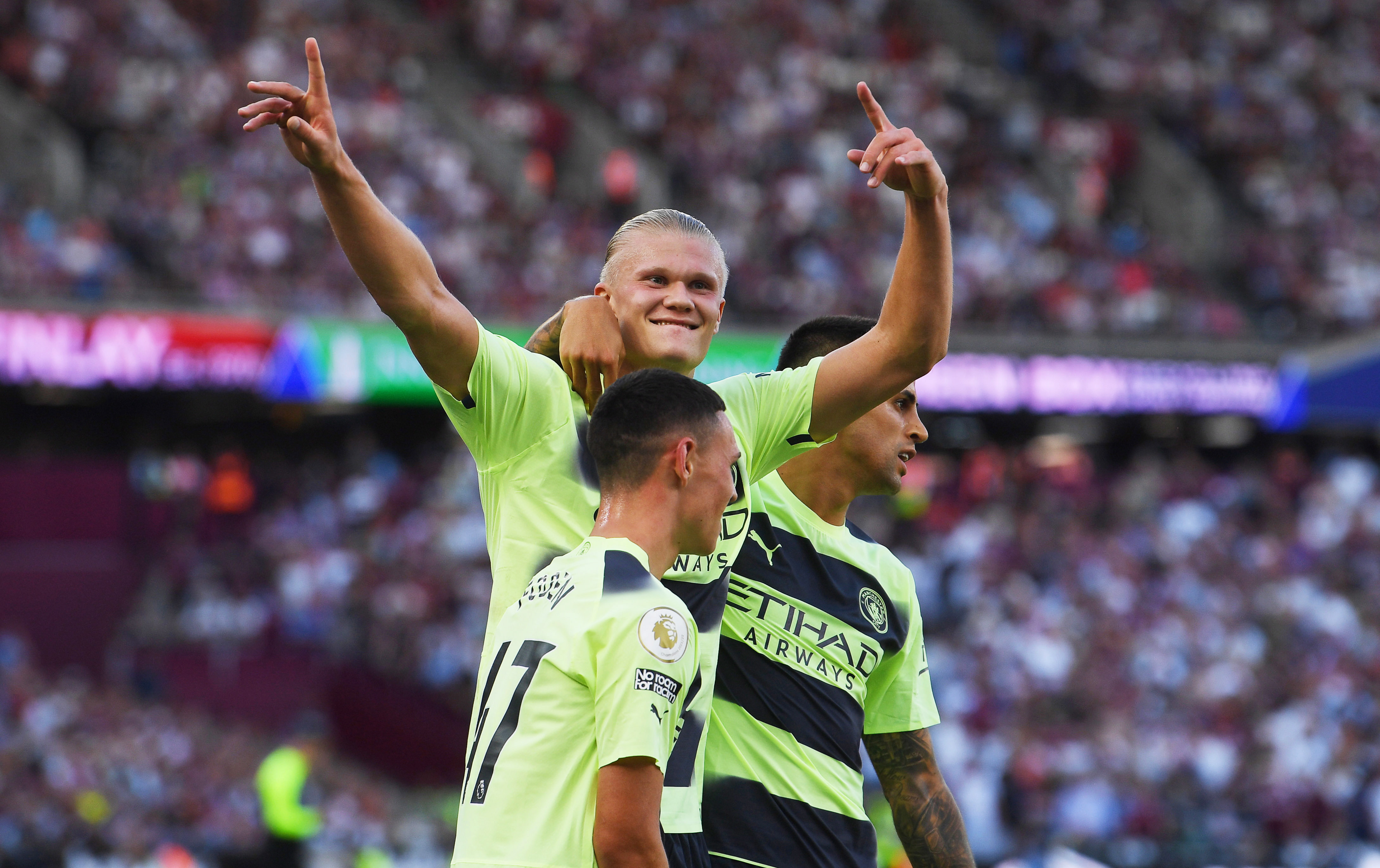 Erling Haaland debutó con doblete en la Premier League. Foto Prensa Libre (EFE)