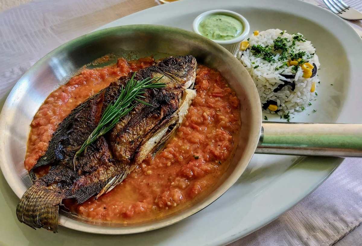 Tilapia con salsa de tomate y aderezo de aguacate es una receta original de la chef Karla Godoy, para degustar este pescado lleno de sabor . (Foto Prensa Libre, cortesía de Karla Godoy)