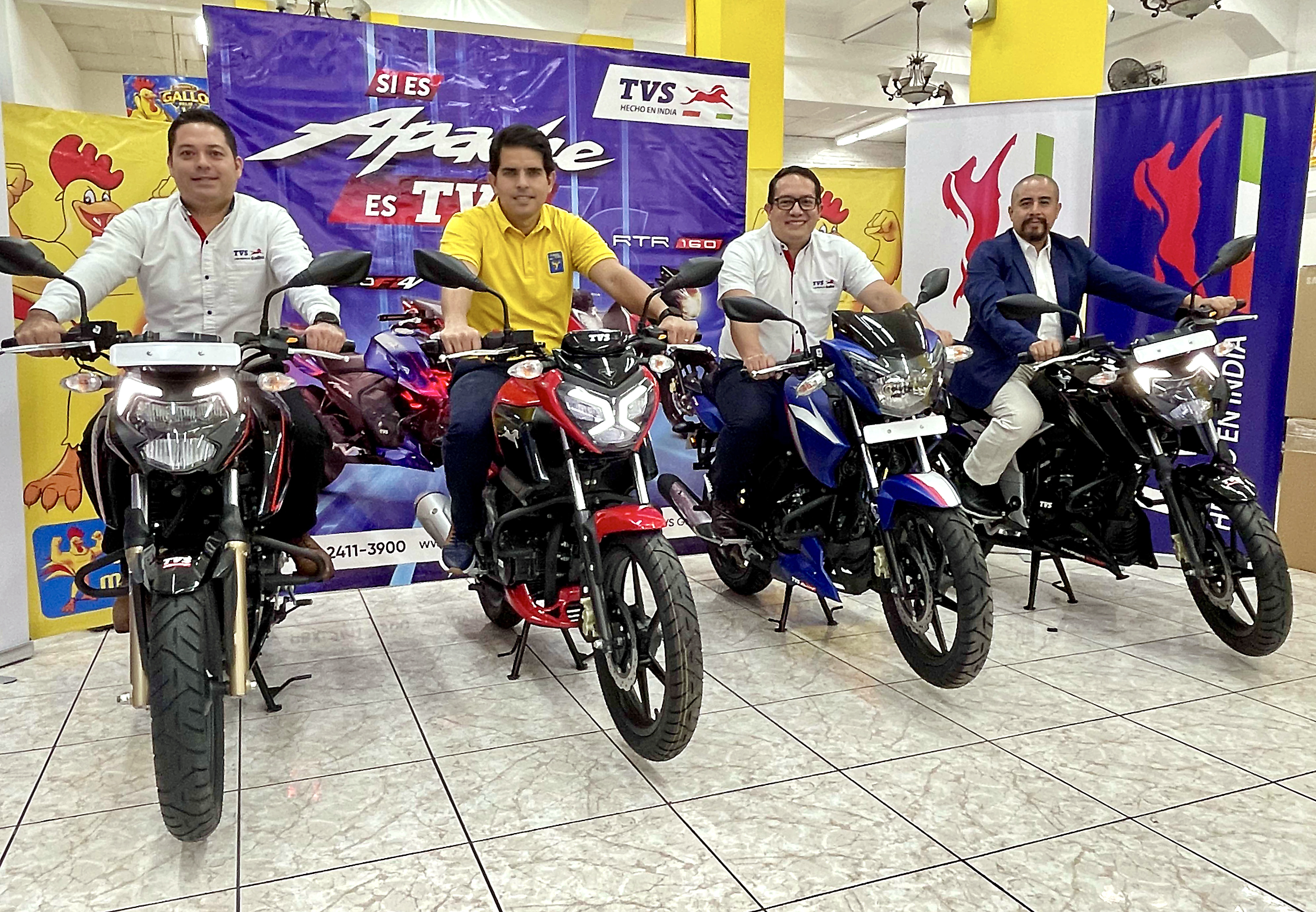 El Gallo más Gallo lleva a sus tiendas las marca TVS Motor Company, quien es el tercer mayor fabricante de motos de la India. Foto Prensa Libre: Cortesía
