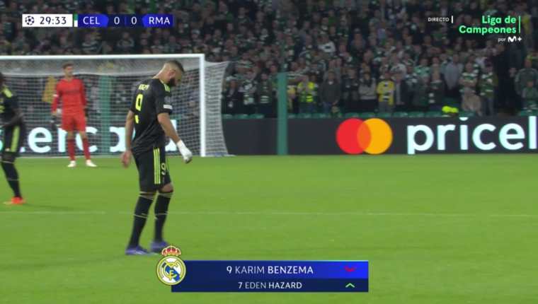 Karim Benzema no pudo terminar el primer tiempo contra el Celtic. (Foto Prensa Libre: Captura)